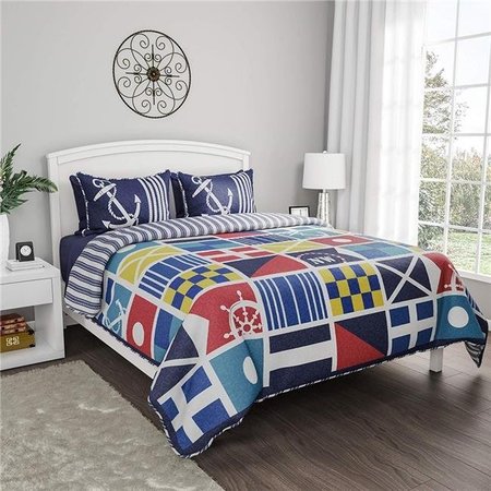 BEDFORD HOME Bedford Home 66A-18888 Quilt Bedspread Exclusive Mariner Design 3 Piece Full & Queen Size Set 66A-18888